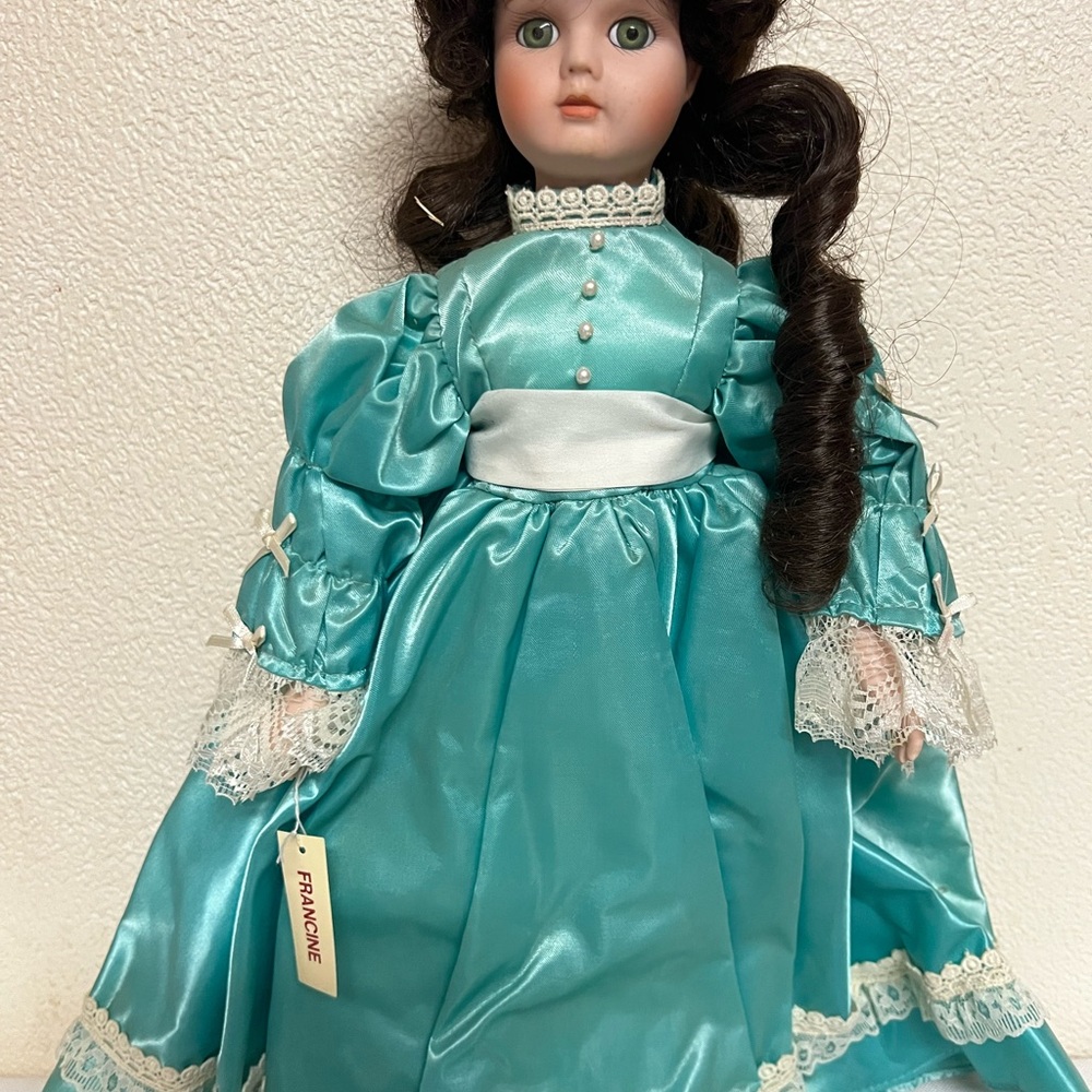 Porcelain Doll with Teal Dress made in France